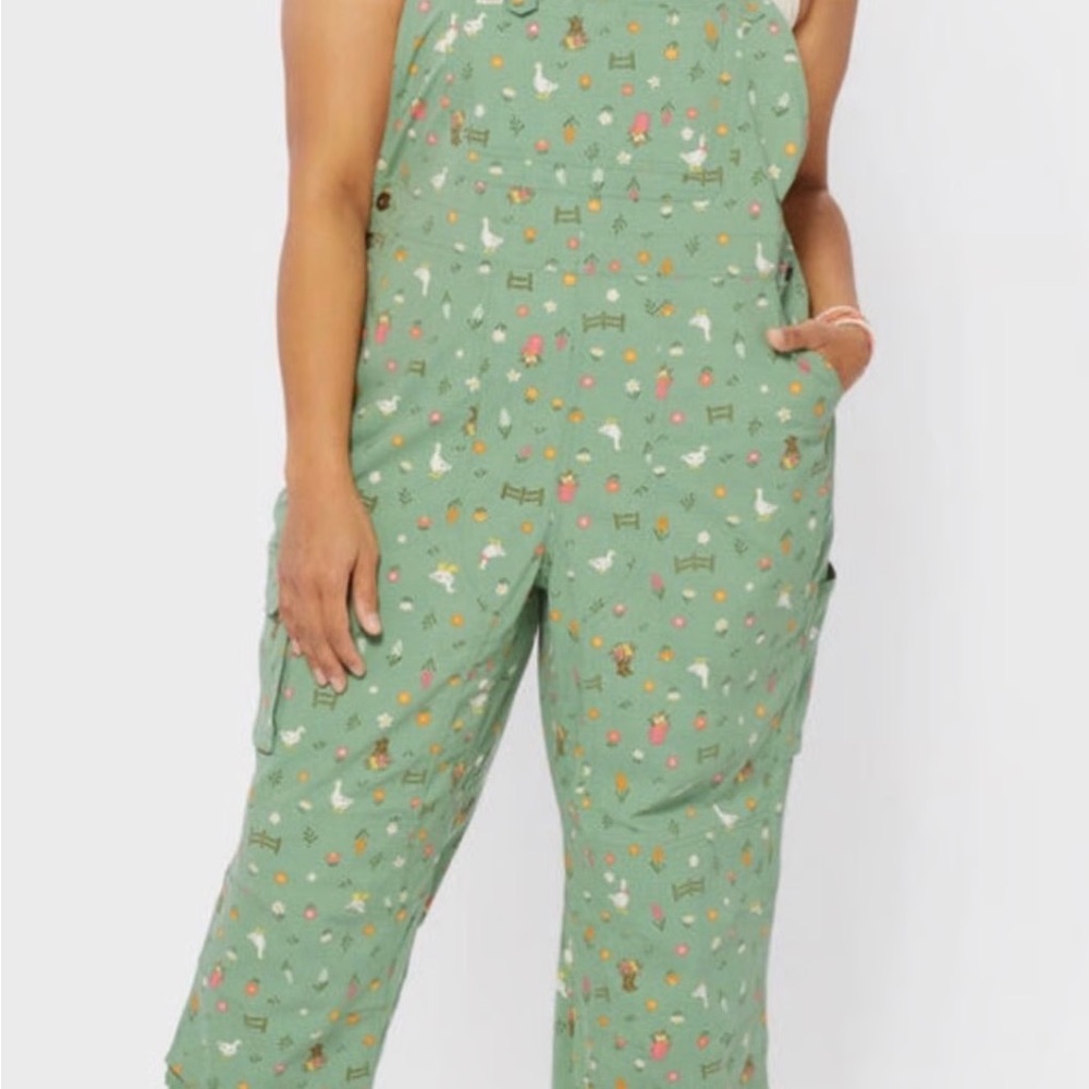Duluth Trading Co Green Garden Goose Print Overalls